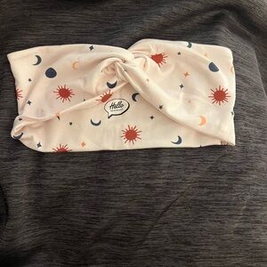 Hello Headband Twist Turban in Cream with Orange & Navy Celestial Print